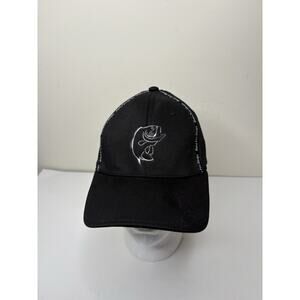 Bass Pro Shops Mens Black Flex Fitted Hat Cap Fish Hunt One Size Fits 3D Silver